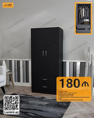 Mebel: 2 qapılı paltar dolabı – Lamini.az (Kod: 6150) - Ölçülər: Dərinlik 47 — 1