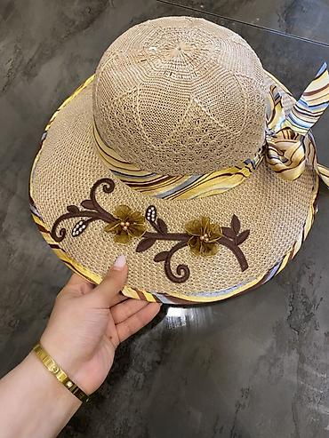 tebii daş: Qadınlar üçün geniş kənarlı yay şlyapası - Material: təbii rəngdə — 3