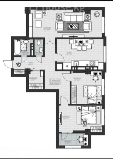 жк манчестер: 3 комнаты, 94 м², Элитка, 12 этаж, ПСО (под самоотделку)