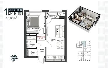 кут tower: 1 комната, 48 м², Браво коттеджный городок Элитка, 13 этаж, ПСО (под самоотделку) — 2