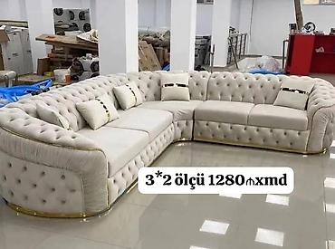 kukna mebli: Künc divan – 3×2 ölçü Qiymət: 1280 AZN - Klassik kapitone (tufted) — 1