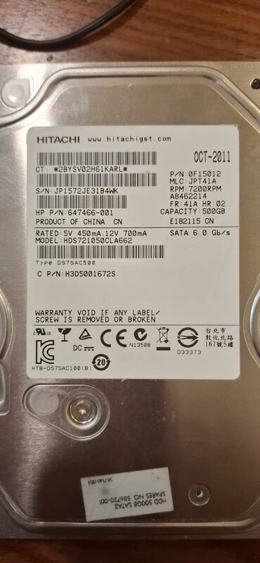 Другие комплектующие: Внутренний Жёсткий диск (HDD) Hitachi, 512 ГБ, Б/у