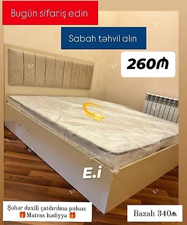 rahat mebel: Yataq dəsti – yumşaq, parça üzlü başlıqla komfortlu model. - Qiymət — 1
