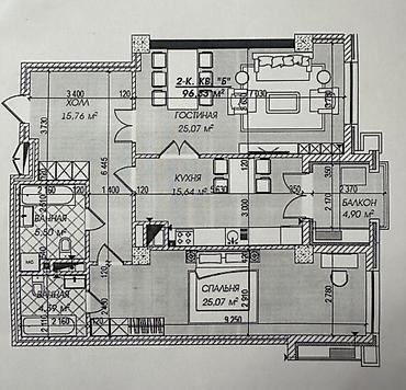 7 1: 2 комнаты, 96 м², Южная Магистраль Элитка, 7 этаж, ПСО (под самоотделку) — 3