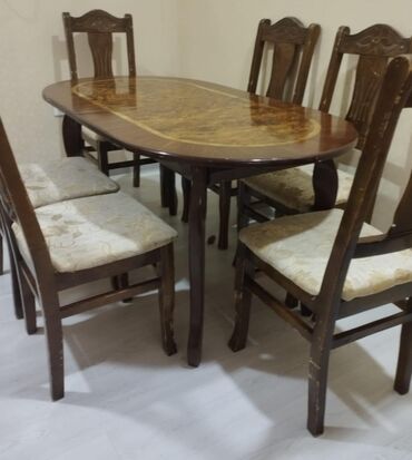 Masalar: Qonaq otağı üçün, İşlənmiş, Oval masa, 6 stul