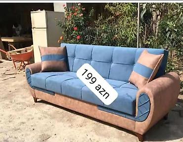 masalli mebel: Məhsul: 3 nəfərlik divan - Rəng: göy və bej kombinasiyası, toxumalı — 1