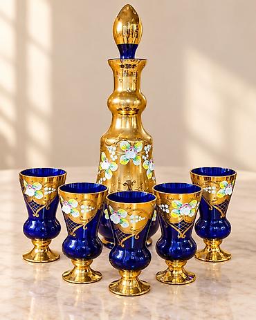 Vintaj dekorativ dəst — qrafin + 5 qədəh Çox gözəl və zərif vintaj