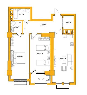 60: 3 комнаты, 99 м², Элитка, 4 этаж — 5