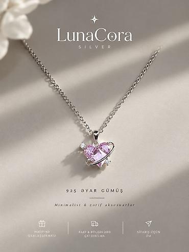 silver: Gümüş zərif boyunbağı – ürək formalı çəhrayı daşlı kulon 💎 925 əyar — 3