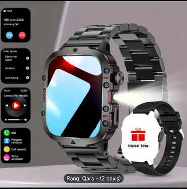 Smart qolbaqlar: Ağıllı saat – qara rəng, 2 qayışla (metall və silikon) Xüsusiyyətlər