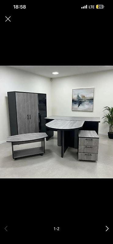 study table: Комплект офисной мебели в современном стиле (серый дуб/графит) — 3
