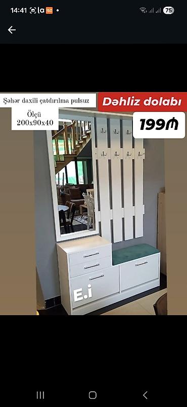 Шкафы: Dəhliz dolabı – praktiki və funksional dizayn Ölçü: 200 x 90 x 40 sm — 1