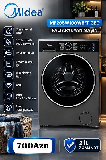 Paltaryuyan maşın Midea, 10 kq, Yeni, Avtomat, Qurutmasız, Kredit yoxdur, Ödənişli çatdırılma