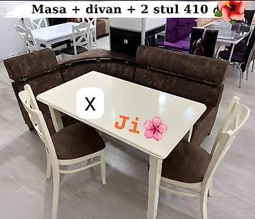 Masa + divan + 2 stul dəsti - Komplekt: 1 ədəd yemək masası, 1 ədəd