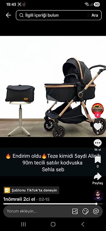 Araba-beşiklər: Kərəkəlli uşaq arabası + əl çantası dəsti - Rəng: qara, qızılı/şampan — 1