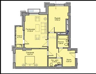 елисей: 2 комнаты, 75 м², Асанбай мкр Элитка, 8 этаж, ПСО (под самоотделку) — 3