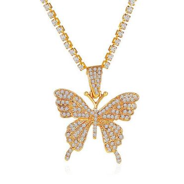 цепочка с кулоном серебро: Ожерелье с подвеской в виде большой бабочки, со стразами