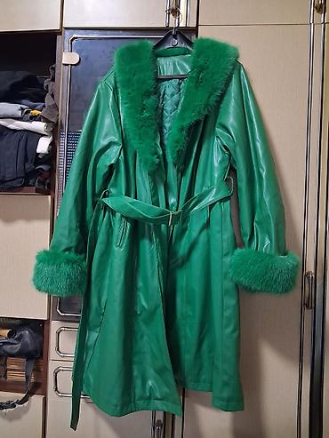 steampunk naocare: Zeleni ženski kaput/kaputić od eko kože sa krznom - Materijal: glatka — 1