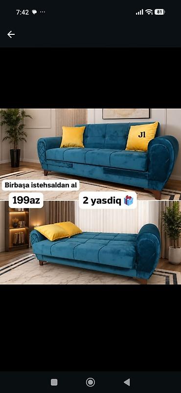 samdanlar: Çevrilə bilən divan – J1 modeli - Rəng: tünd firuzə-mavi — 1