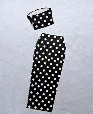 şlyapa: Qara-ağ xallı iki hissəli qadın dəsti - Üst: strapless/bando crop — 2