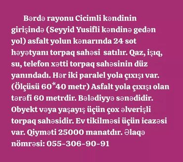 yeni bakı yaşayış kompleksi satilan evler: 24 sot, Biznes üçün, Mülkiyyətçi, Bələdiyyə