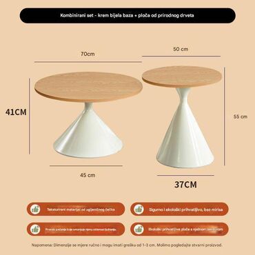 Stilski klub stolovi: Set stočića – moderni konusni dizajn Opis: - Dva komada: niži širi — 2