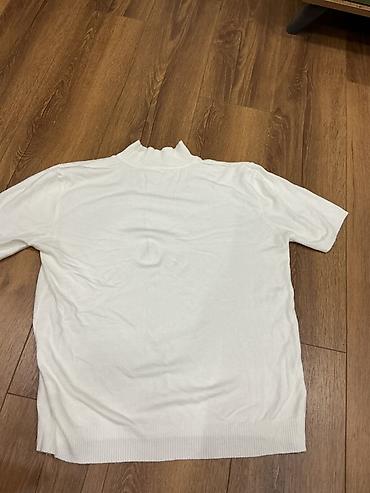 Мужская одежда: Ağ rəngli qısaqoll trikotaj sviter/bluz. - Yarım-balıqçı (mock neck) — 1