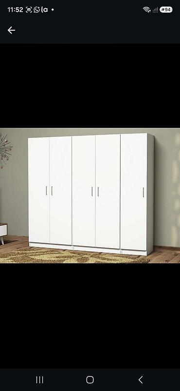 Ağ rəngli 5 qapılı garderob - Minimalist, müasir dizayn – hamar ağ lalafo.az -da Ağ rəngli 5 qapılı garderob - Minimalist, müasir dizayn – hamar ağ