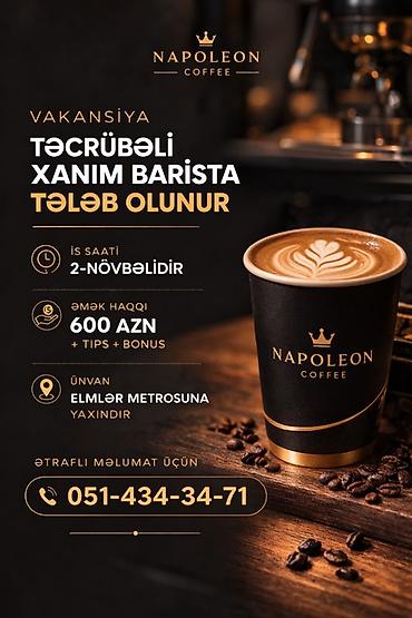 barista vakansiya: Бариста требуется, Ежемесячная оплата — 1