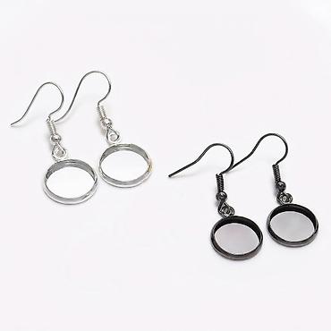 Серьги-основы (сеттинги) под кабошон или смолу, серебро и черные