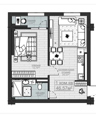 Продажа квартир: 2 комнаты, 47 м², Элитка, 12 этаж, Газовое отопление