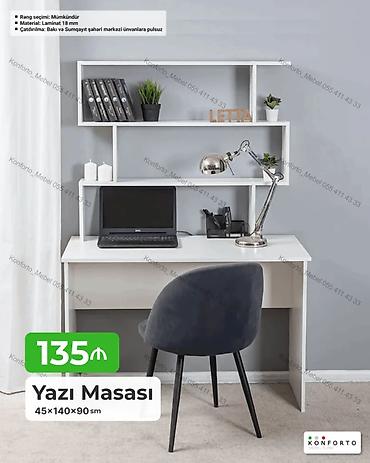 masa ofis: Düz masa, Stul ilə, Polkalı, Siyirməsiz, Sadə laminat — 1