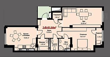 манас квартиры: 3 комнаты, 91 м², Кок-Жар ж/м Элитка, 8 этаж, ПСО (под самоотделку) — 5