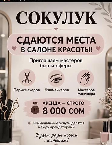 место в тц: Сокулук. Сдаются места в салоне красоты. Предлагаются рабочие места — 1