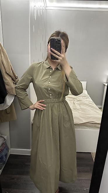 платье рубашка: Платье-рубашка Zara original длина миди цвета хаки. - Фасон — 2