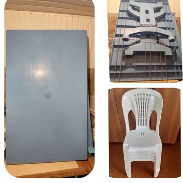 130x80 masa: Б/у, Прямоугольный стол, 4 стула, Нераскладной, Со стульями, Пластик