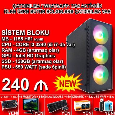 Masaüstü kompüterlər və iş stansiyaları: Sistem Bloku "Mini ATX 340-14 DDR3 1155 H61/Core i3 3240/4GB Ram/128GB