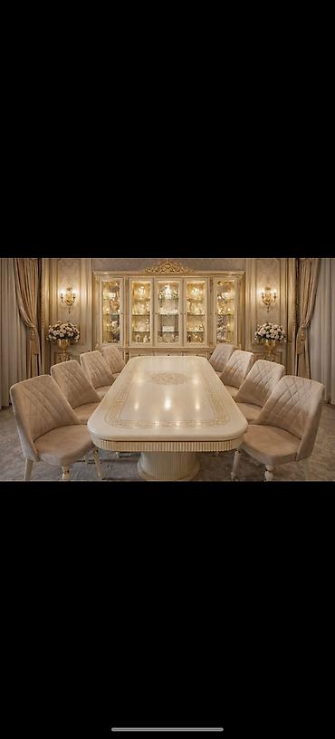 Masa və oturacaq dəstləri: Qonaq otağı üçün, Yeni, Açılmayan, Oval masa, 8 stul — 3