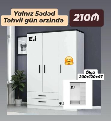 Divanlar: Qarderob, paltar dolabı, Yeni, 3 qapılı, Açılan, Düz dolab