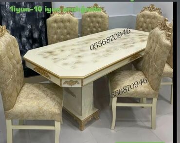 Masa və oturacaq dəstləri: Qonaq otağı üçün, Yeni, Açılmayan, Dördbucaq masa, 6 stul — 5