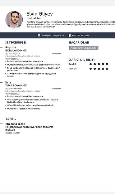 Xidmət: İstehsal sahəsində rəhbərlik və baş usta xidmətləri Peşə lalafo.az -da Xidmət: İstehsal sahəsində rəhbərlik və baş usta xidmətləri Peşə