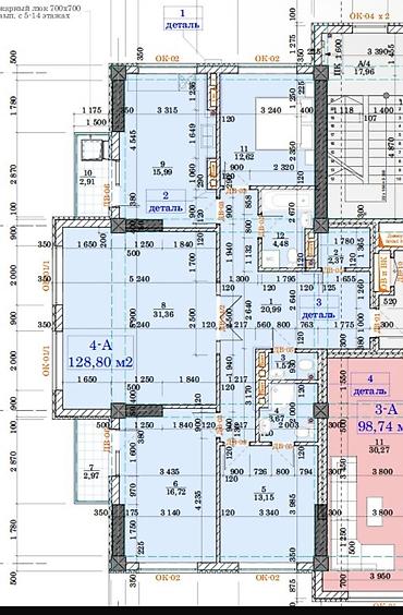 3 комнаты, 129 м², Джал-15 Элитка, 8 этаж, ПСО (под самоотделку)