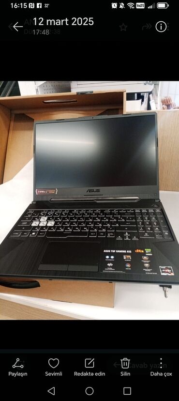 HP: Qara rəngli ASUS TUF Gaming A15 noutbuku, oyun və ya yüksək performans