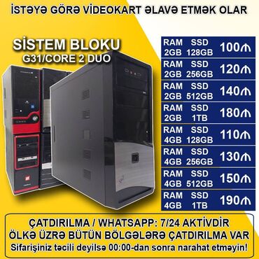 kompüterlər satışı: Sistem Bloku "G31/Core 2 Duo/2-4GB Ram/SSD" Ofis üçün Sistem Blokları
