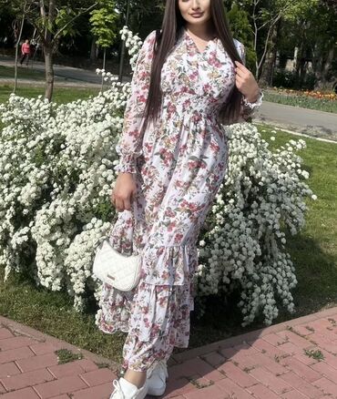 летние платья для полных: Күнүмдүк көйнөк, Күз-жаз, Узун модель, Полиэстер, M