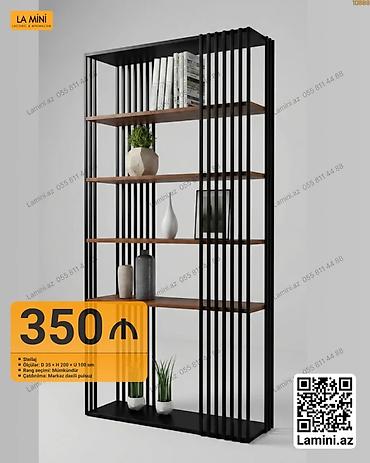 Metall karkaslı minimalist stellaj - Dizayn: Qara metal şaquli