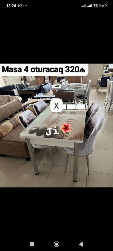 Mətbəx/dining dəsti – masa və 4 ədəd oturacaq. - Masa: Şüşəüstlü