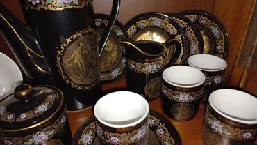 Mətbəx aksesuarları: Çay dəsti, rəng - Qara, Farfor