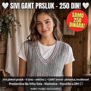 tech fleece crveni: Sivi GANT pleteni prsluk – V izrez, veličina L. Klasičan cable-knit — 1