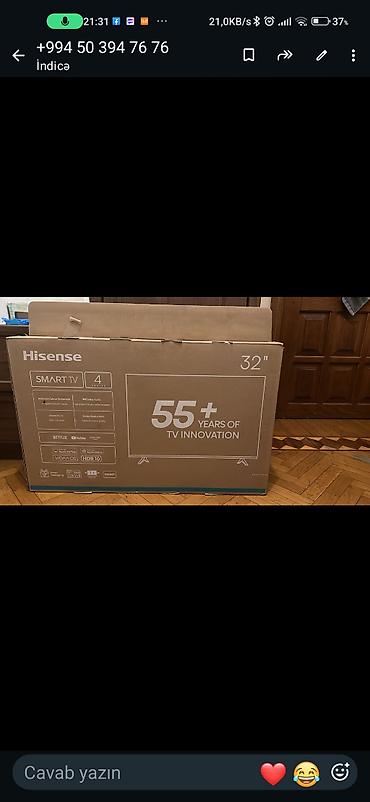 Yeni Televizor Hisense LED ekran 32" 4K (3840x2160), Pulsuz çatdırılma lalafo.az -da Yeni Televizor Hisense LED ekran 32" 4K (3840x2160), Pulsuz çatdırılma